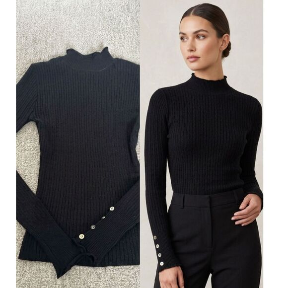 Love Tree Sweaters - Love Tree Black Mock Neck Cable Knit Sweater Top Button Cuff Detail Size S